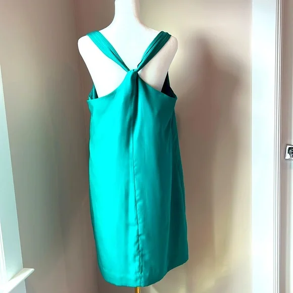 New J. Crew Factory Emerald Green Twist Back Racerback Shift Tank Dress Size 10 - Picture 2 of 8